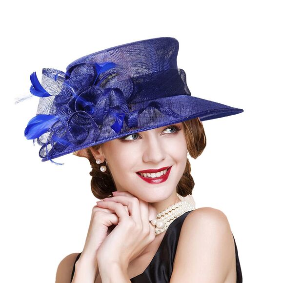 7613 Sinamay Bowler Fascinators Derby Hats For Women Ladies Flower Feather